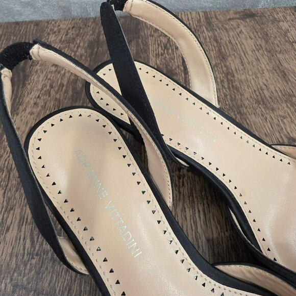 Adrienne Vittadini Suza Slingback Kitten Heels 7.5 Black Pearl Rhinestone Formal - Picture 3 of 15